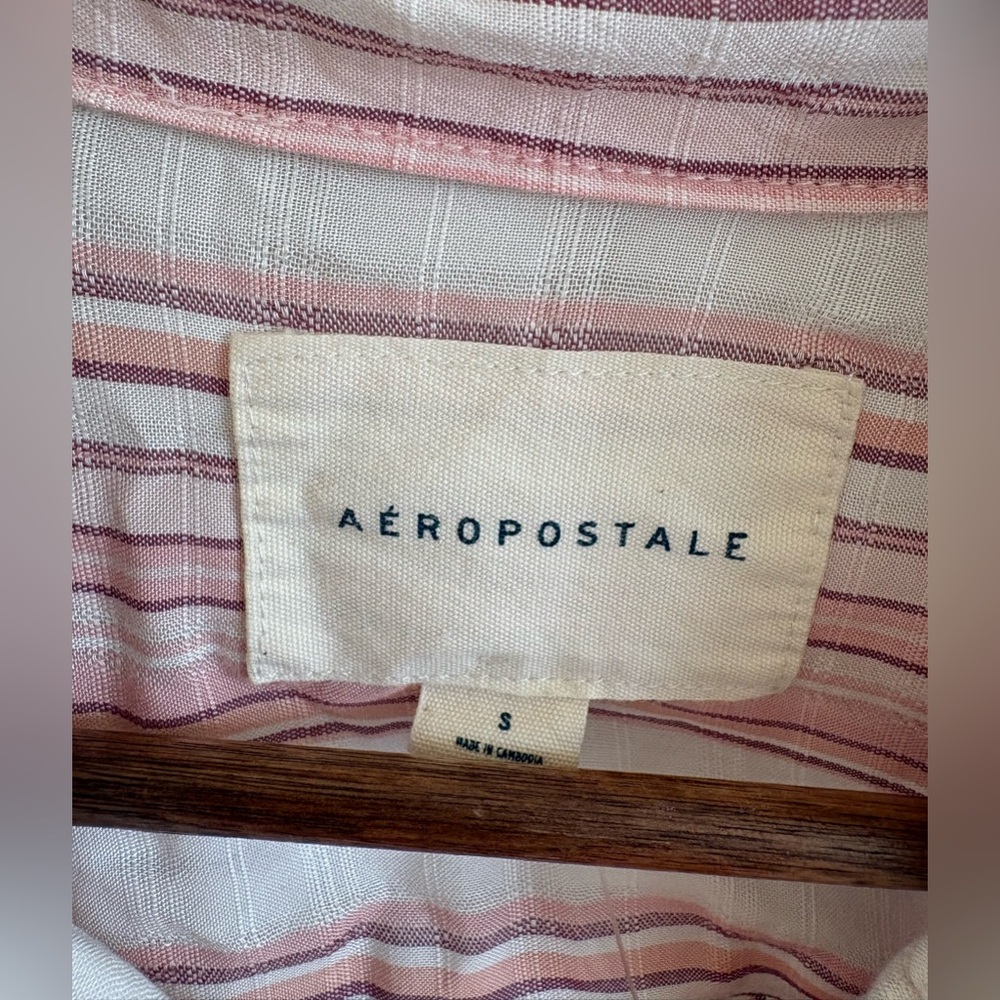 Aeropostale Long Sleeve Striped Button-Down Top Pink White Small‎ - Picture 6 of 13